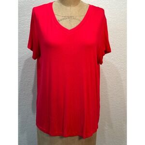 Jess Lea Womens Red V-Neck Short Sleeve Rayon Spandex Soft T-Shirt XL NWT